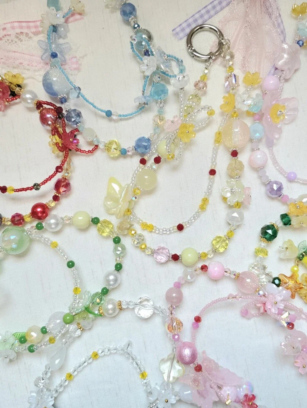 🌸 Whimsical Handcrafted Pastel Blue Floral Beaded Phone Straps or Bag Charms